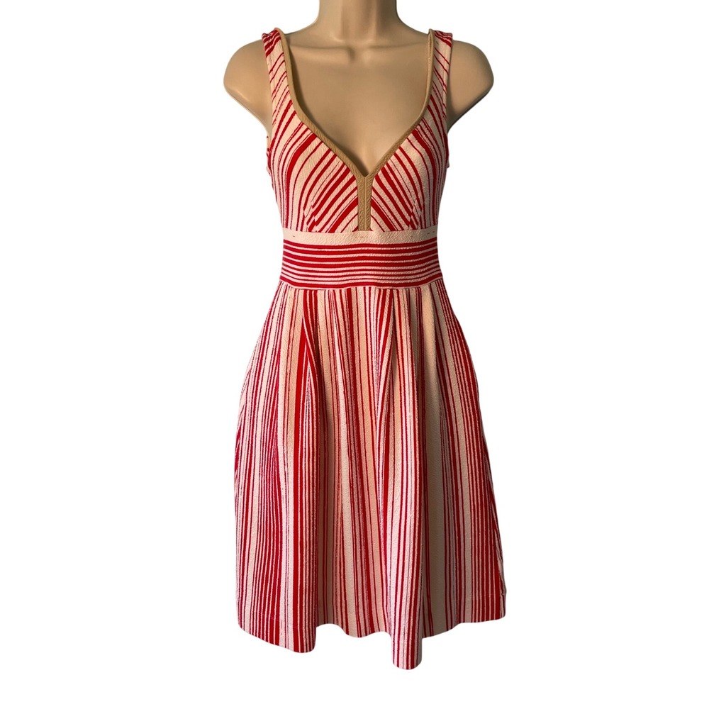Anthropologie Postmark Poppy Striped‎ Dress Sz 2 Red White Pockets Summer Casual